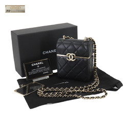 CHANEL Matelasse Box Chain Shoulder Bag Leather Black AP2656 Gold Hardware