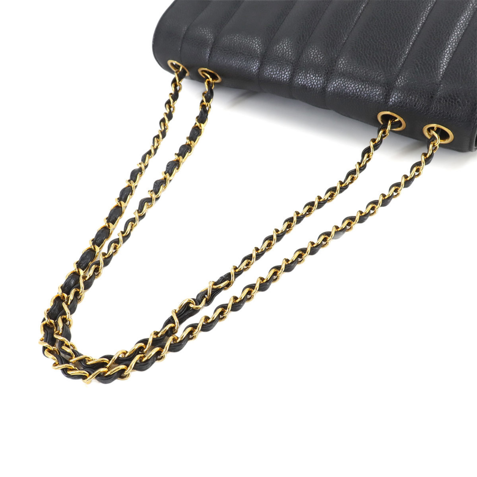 CHANEL Mademoiselle Chain Shoulder Bag Caviar Skin Black Gold Metal Fittings