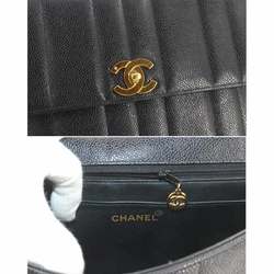 CHANEL Mademoiselle Chain Shoulder Bag Caviar Skin Black Gold Metal Fittings