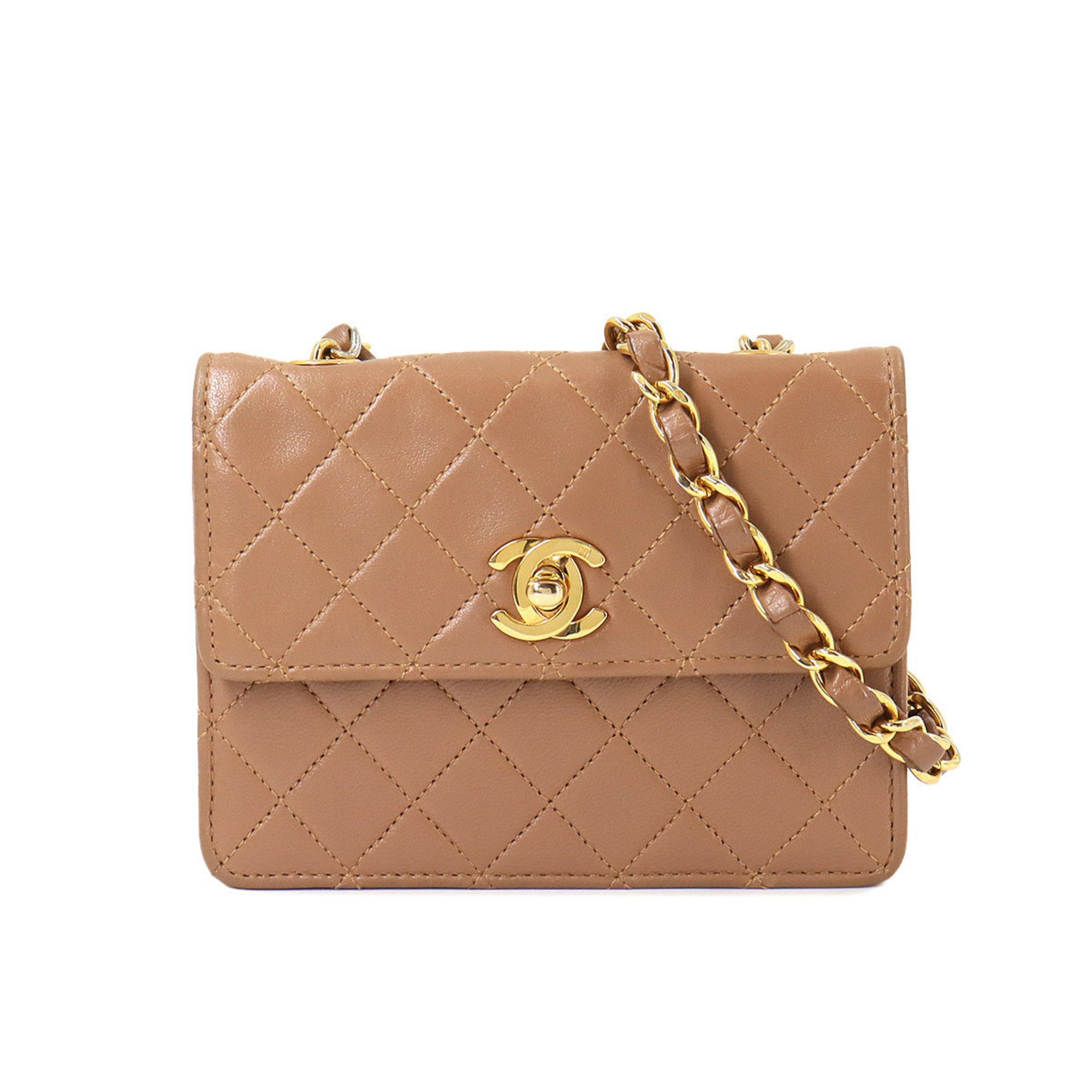 CHANEL Matelasse Chain Shoulder Bag Leather Pink Brown Gold Metal Fittings