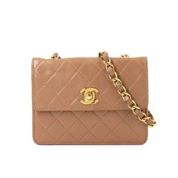 CHANEL Matelasse Chain Shoulder Bag Leather Pink Brown Gold Metal Fittings