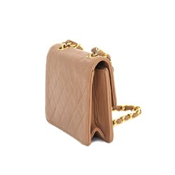 CHANEL Matelasse Chain Shoulder Bag Leather Pink Brown Gold Metal Fittings