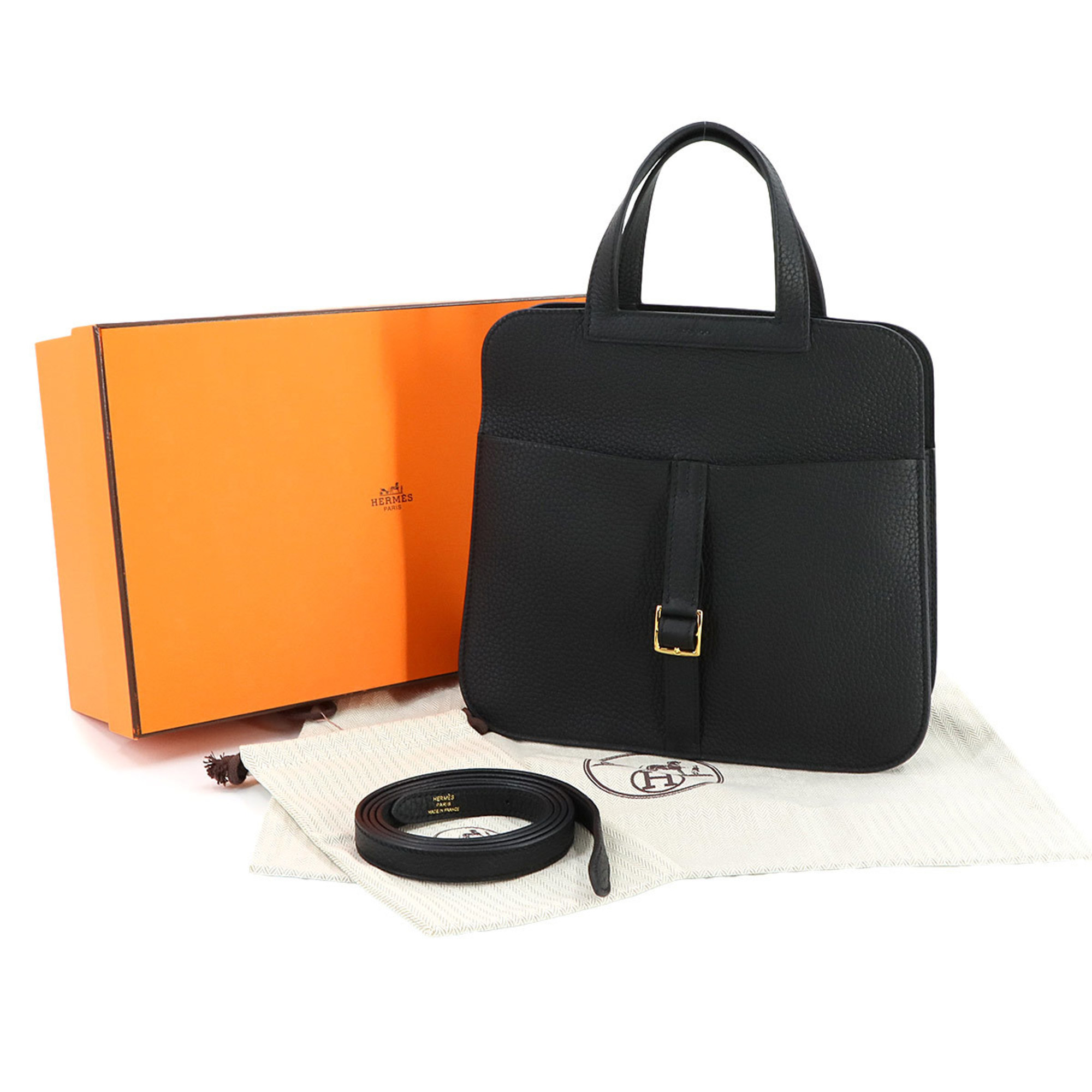 Hermes HERMES Halzan 25 5way hand shoulder bag Taurillon Clemence black U stamp gold hardware