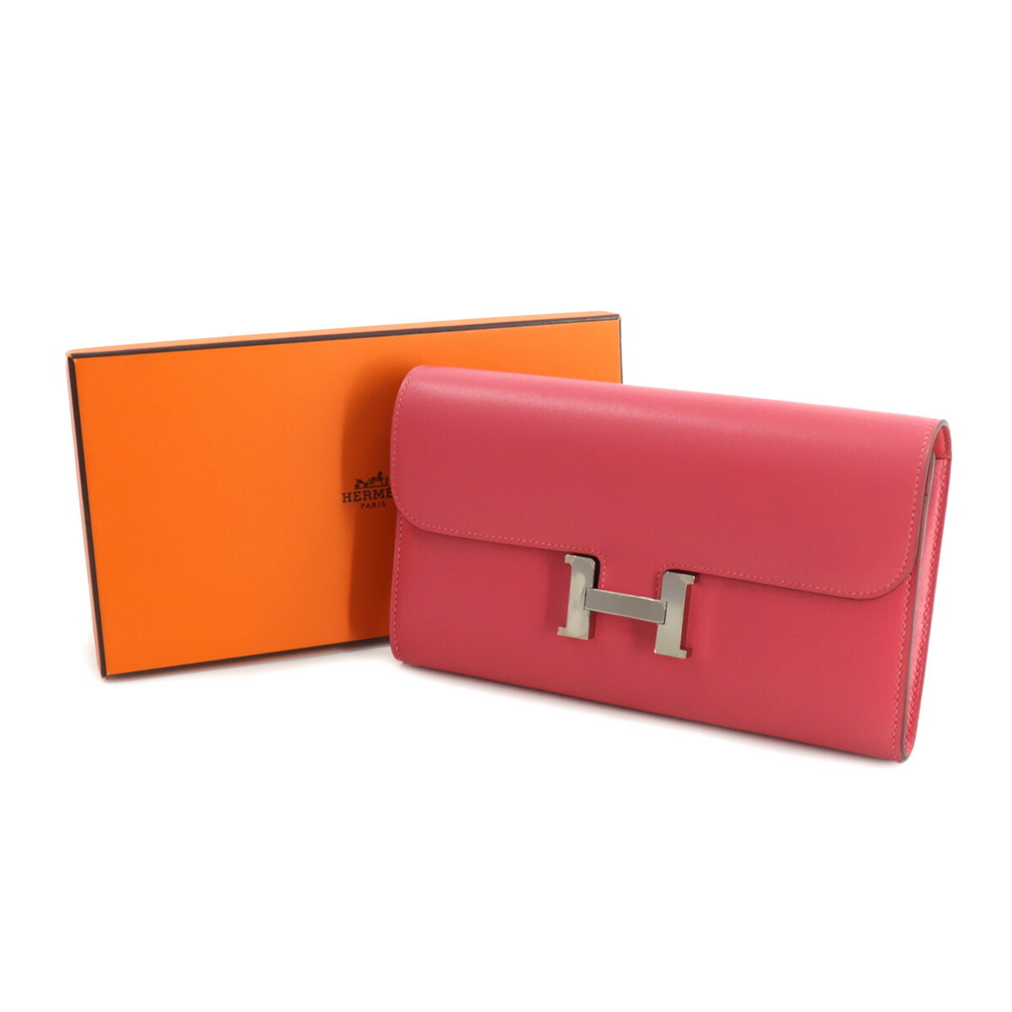 Hermes Constance Long Bi-fold Wallet Tadelakt Rose Lipstick C Stamp Silver Hardware