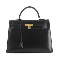 Hermes Kelly 35 handbag, box calf, black, F stamp, gold hardware, outside stitching,