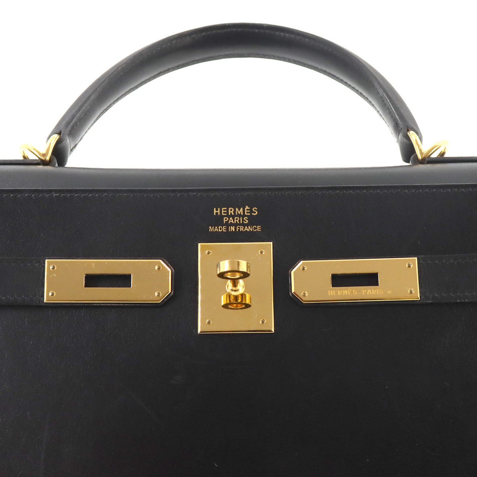 Hermes Kelly 35 handbag, box calf, black, F stamp, gold hardware, outside stitching,