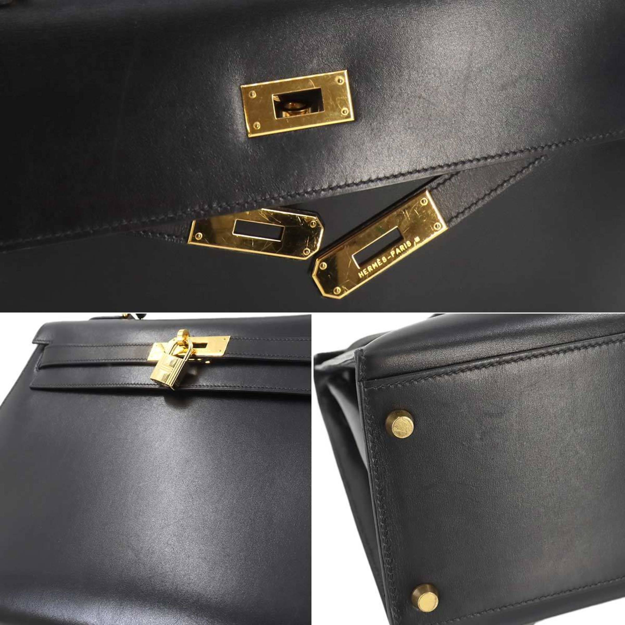 Hermes Kelly 35 handbag, box calf, black, F stamp, gold hardware, outside stitching,