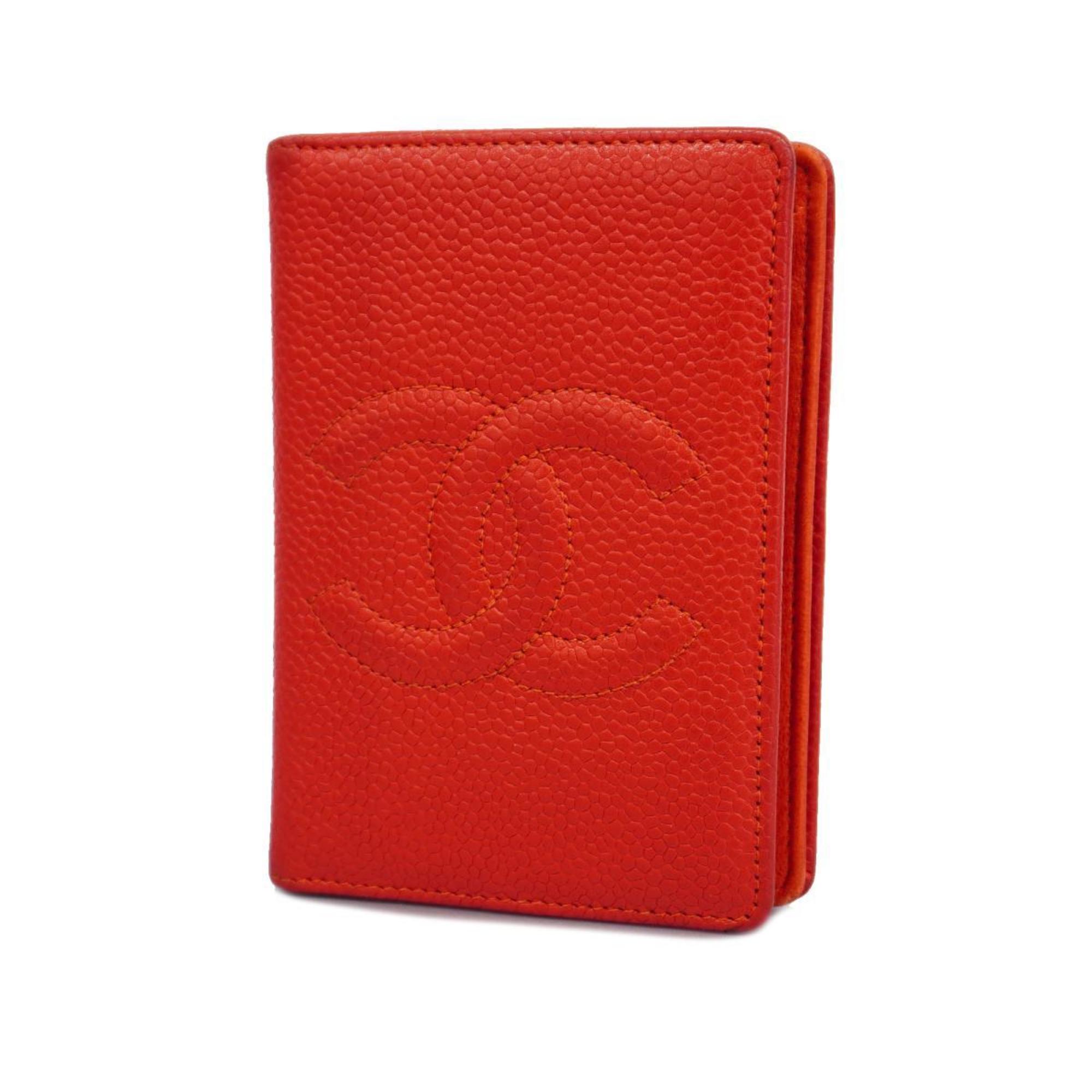 Chanel Business Card Holder Caviar Skin Red Women's