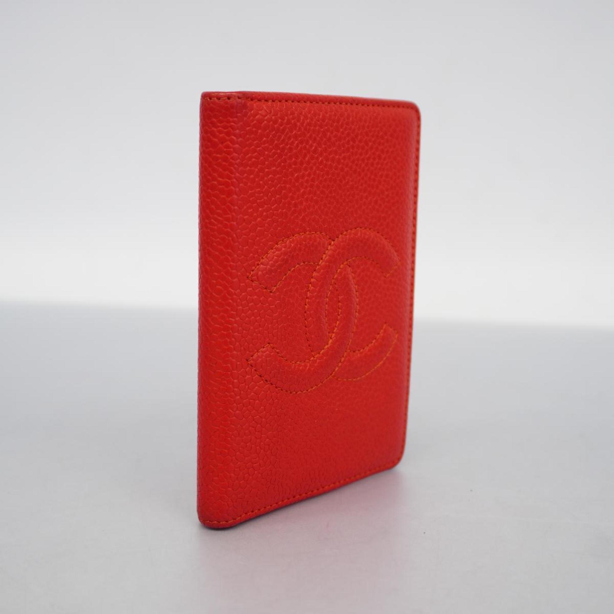 Chanel Business Card Holder Caviar Skin Red Women's