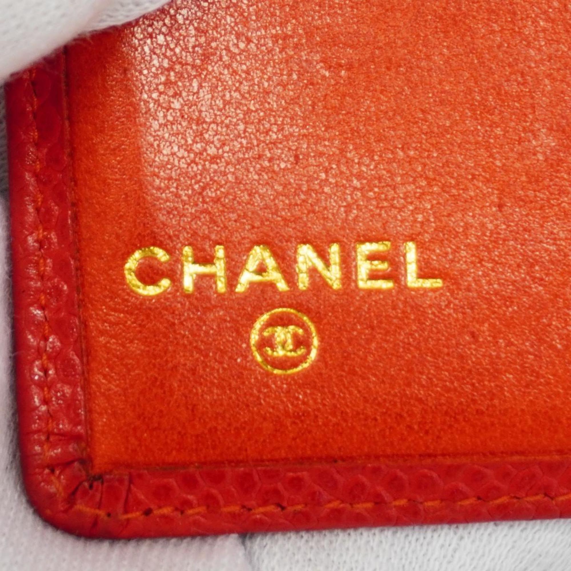 Chanel Business Card Holder Caviar Skin Red Women's