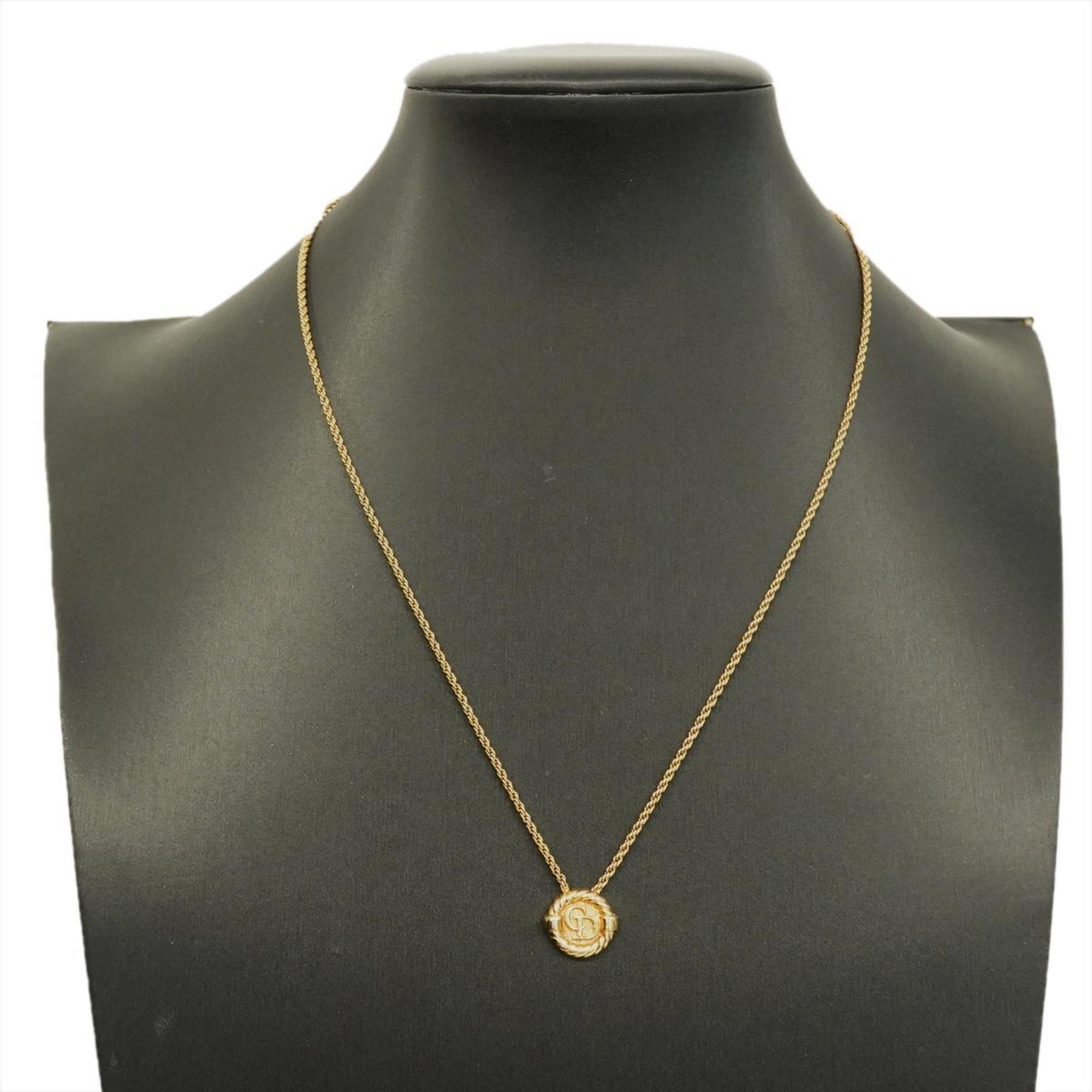 Christian Dior Necklace CD Circle GP Plated Gold Women's