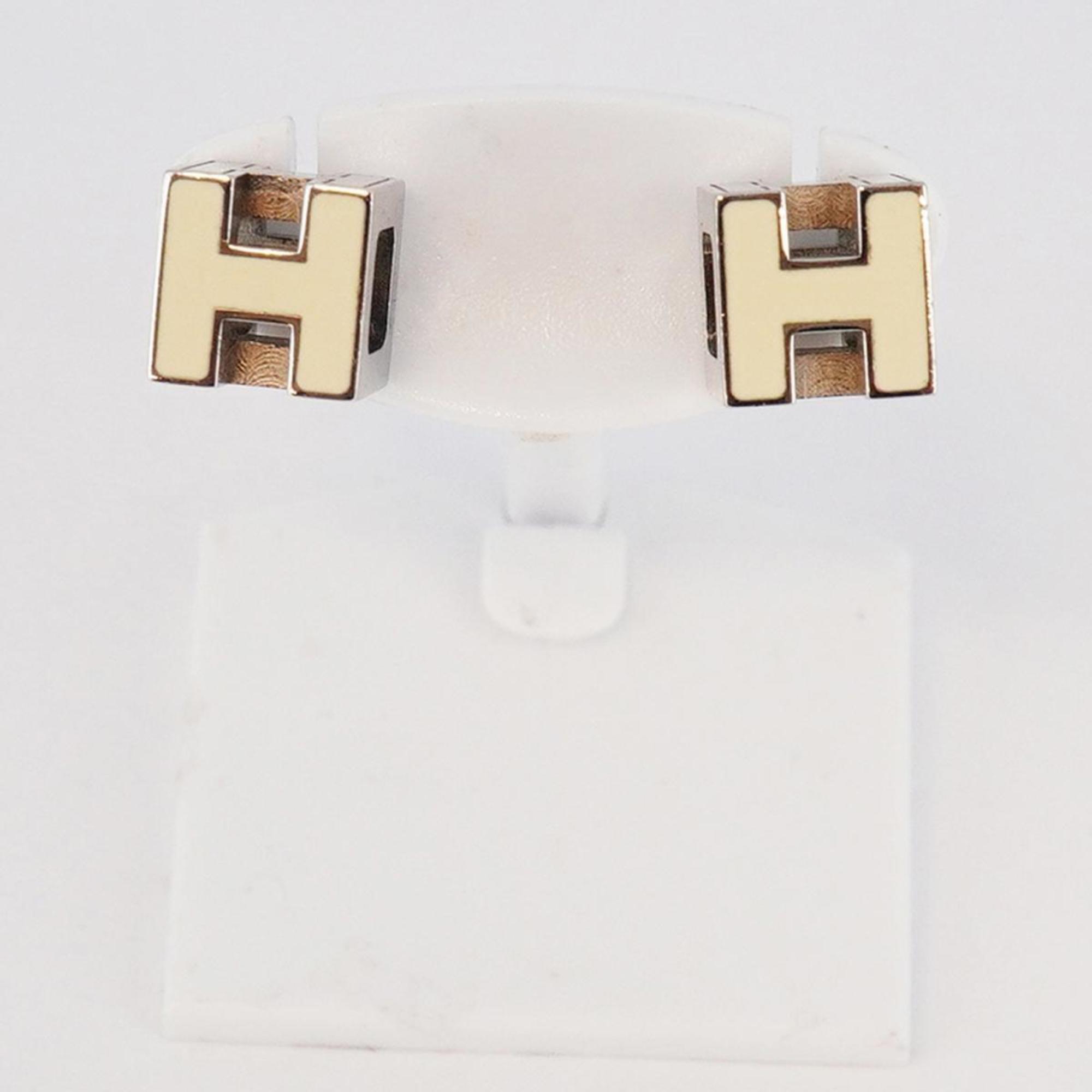 Hermes Earrings, Cage d'Ash, Metal, Silver, White, Women's