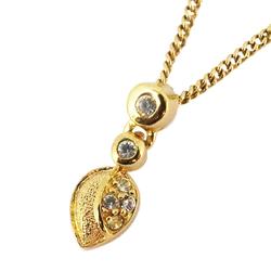 Christian Dior necklace leaf motif rhinestone GP plating gold ladies