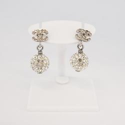 Chanel earrings with Coco mark, ball, rhinestone, metal, silver, B11P, for women