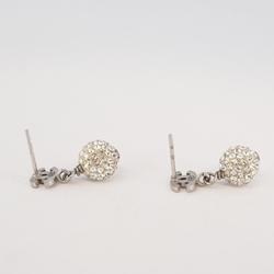 Chanel earrings with Coco mark, ball, rhinestone, metal, silver, B11P, for women