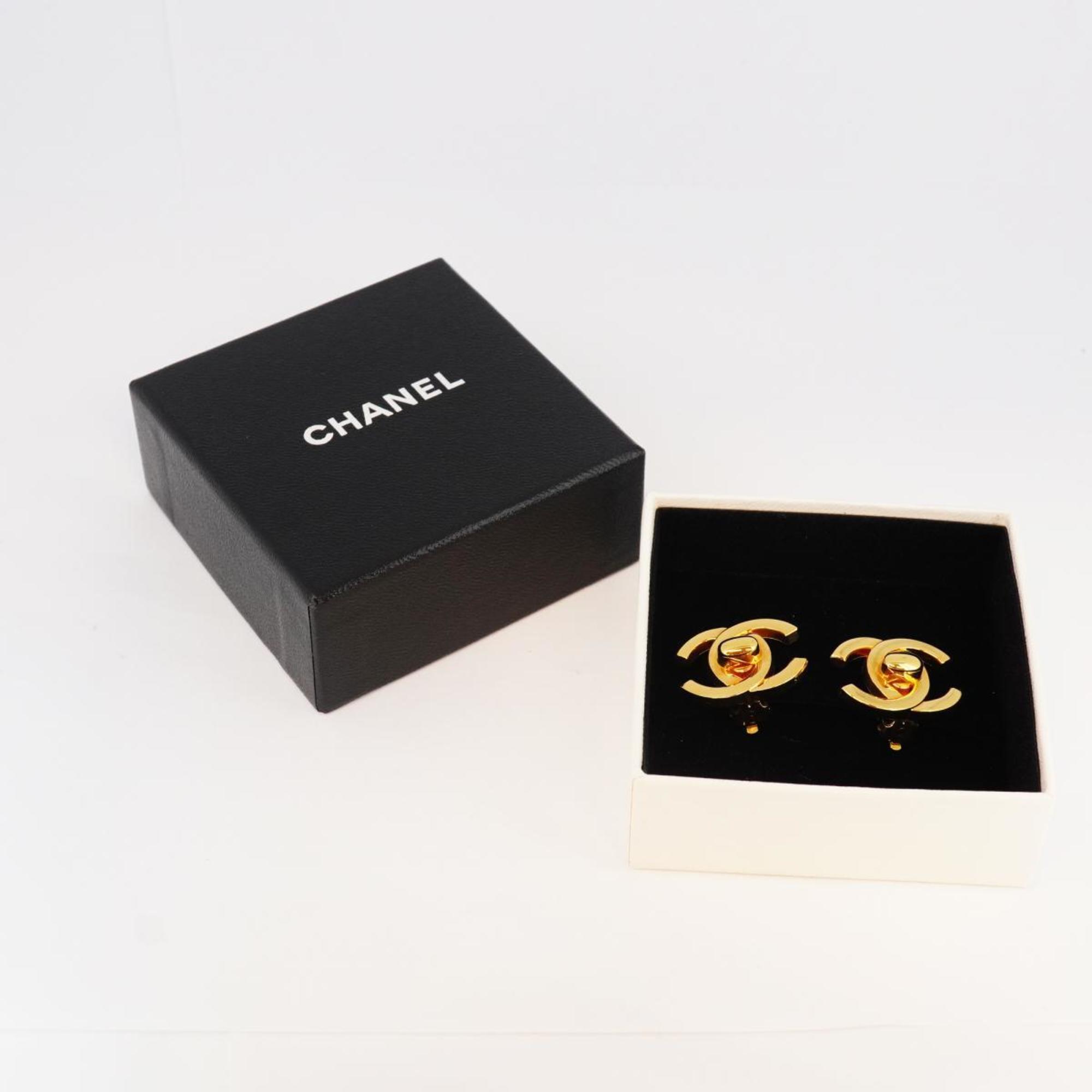 Chanel Earrings Turn Lock GP Plated Gold 95A Women's