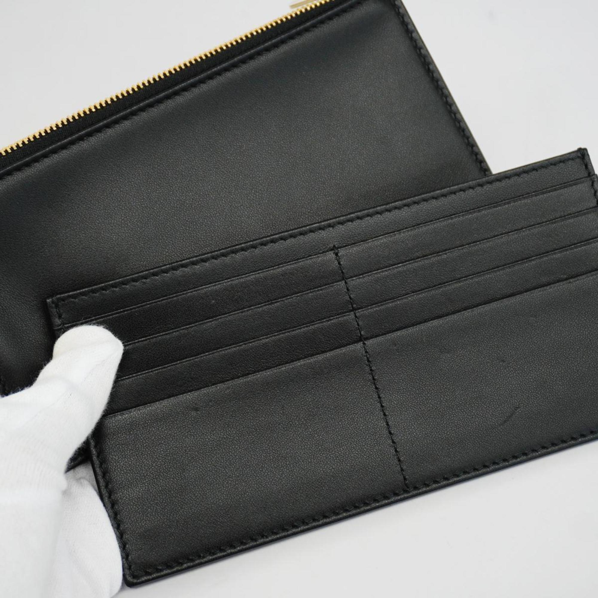 Christian Dior Shoulder Wallet Cannage Leather Black Women's