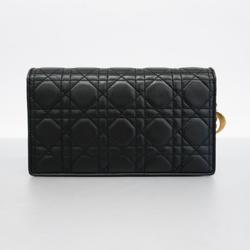 Christian Dior Shoulder Wallet Cannage Leather Black Women's