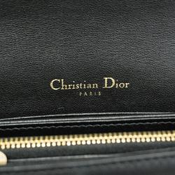 Christian Dior Shoulder Wallet Cannage Leather Black Women's