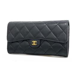 Chanel Long Wallet Matelasse Lambskin Black Women's