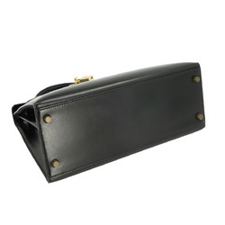 Hermes Kelly 28 2way hand shoulder bag, box calf leather, black, V engraved, outer stitching, gold hardware,