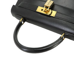 Hermes Kelly 28 2way hand shoulder bag, box calf leather, black, V engraved, outer stitching, gold hardware,