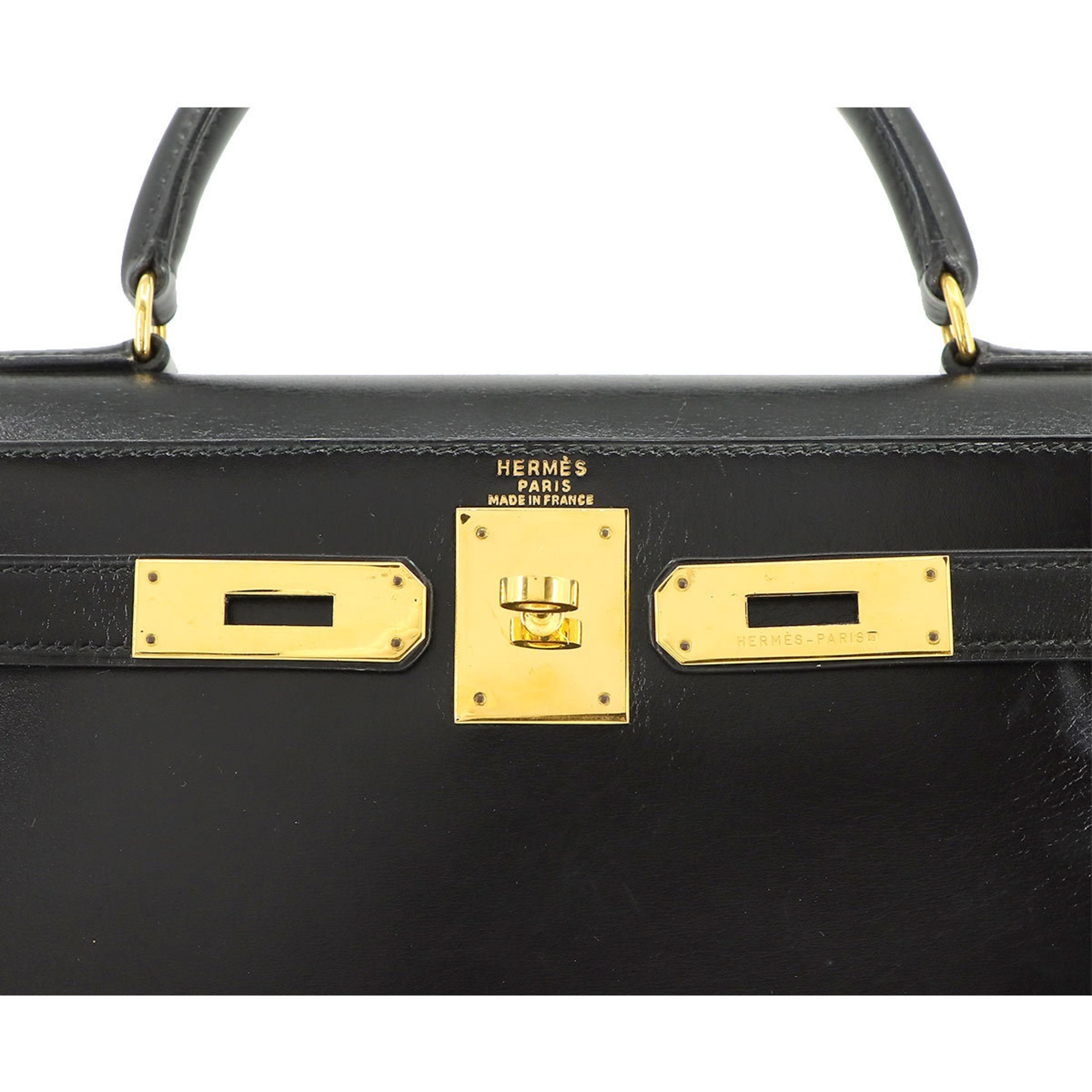 Hermes Kelly 28 2way hand shoulder bag, box calf leather, black, V engraved, outer stitching, gold hardware,