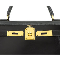 Hermes Kelly 28 2way hand shoulder bag, box calf leather, black, V engraved, outer stitching, gold hardware,