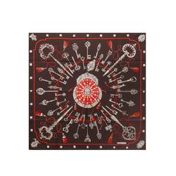 Hermes HERMES Carre 90 Scarf Muffler Les Cles Key Pattern 100% Silk Brown Red