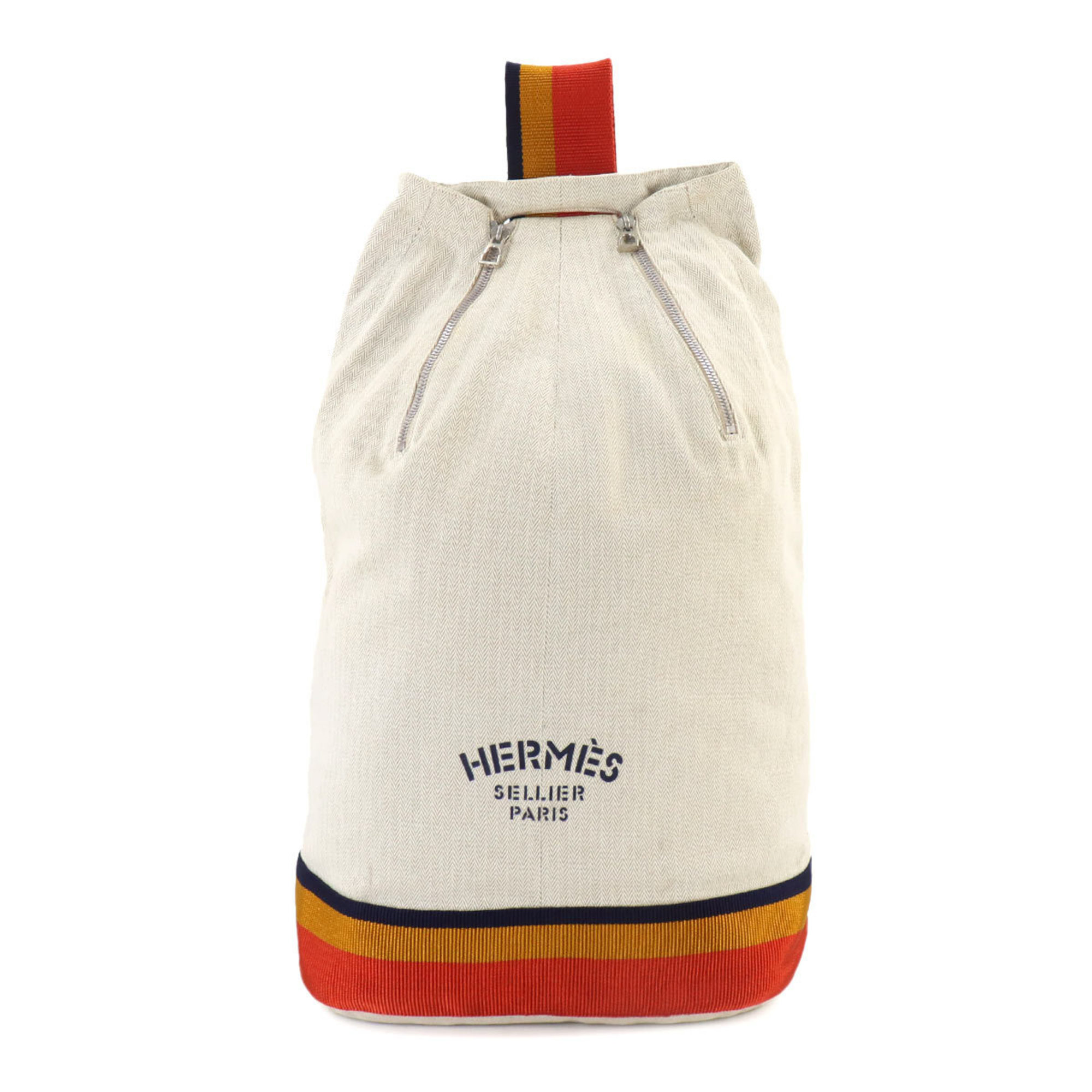 HERMES Cavalier Bag Cotton Canvas Beige Orange Yellow Navy