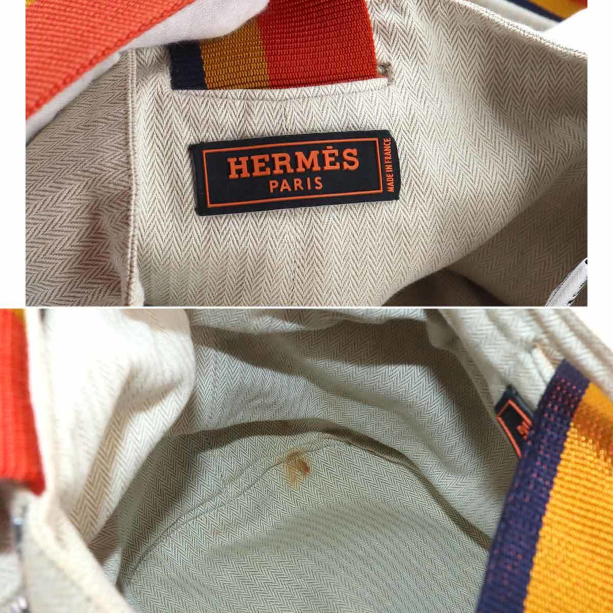 HERMES Cavalier Bag Cotton Canvas Beige Orange Yellow Navy