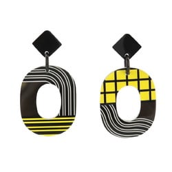 HERMES Ism Pop Check Earrings Buffalo Horn Lacquer Wood Jaunebolle Gris Clair H124892FL02