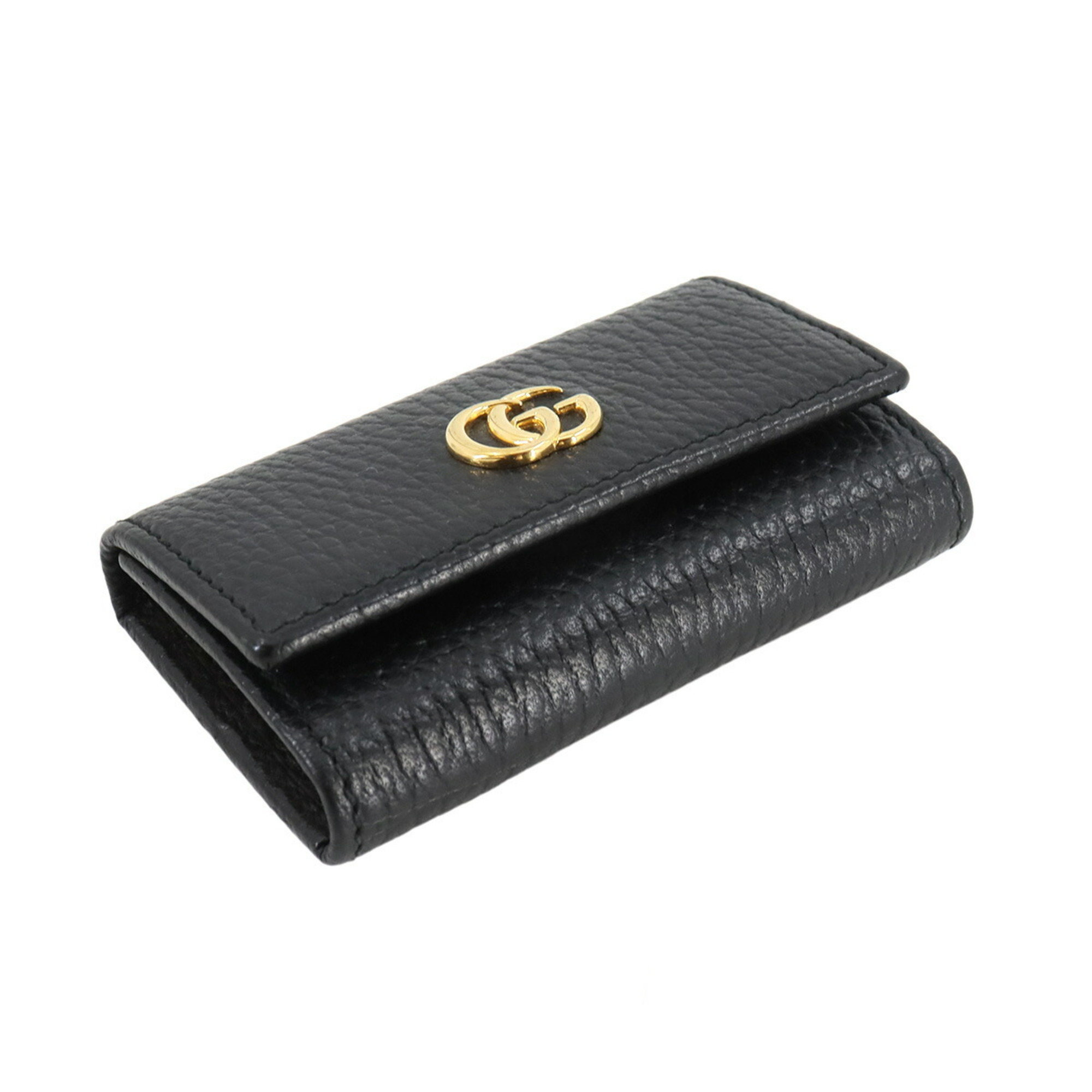 GUCCI GG Marmont 6-ring key case Leather Black 456118 Gold hardware Key Case