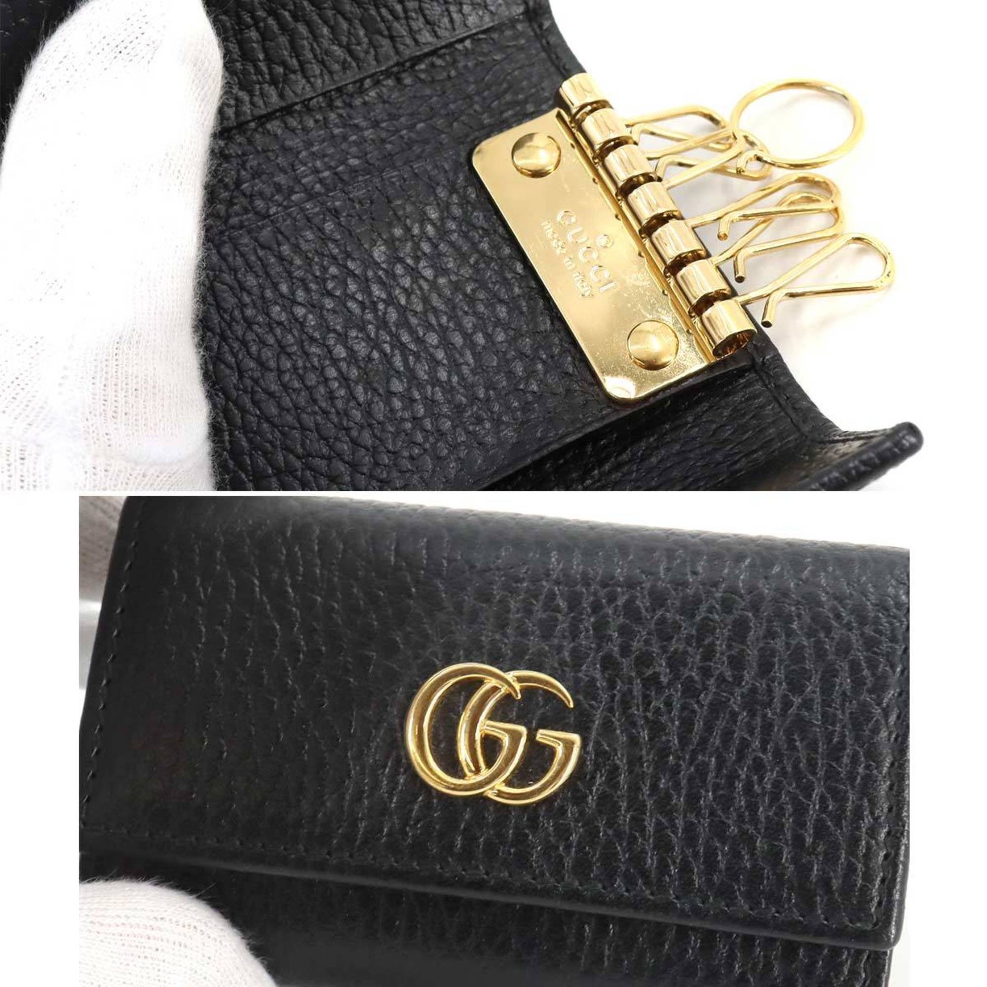 GUCCI GG Marmont 6-ring key case Leather Black 456118 Gold hardware Key Case