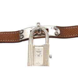 Hermes Kelly Watch Women's Silver SV925 Brown Leather Quartz Padlock