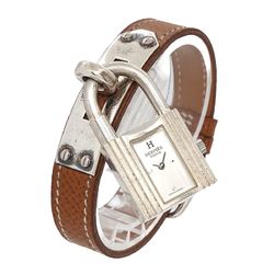 Hermes Kelly Watch Women's Silver SV925 Brown Leather Quartz Padlock