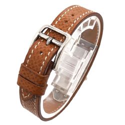 Hermes Kelly Watch Women's Silver SV925 Brown Leather Quartz Padlock