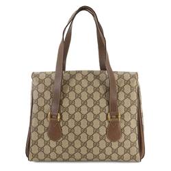 GUCCI GG Plus Handbag Leather Brown Beige 116.02.080 Gold Hardware