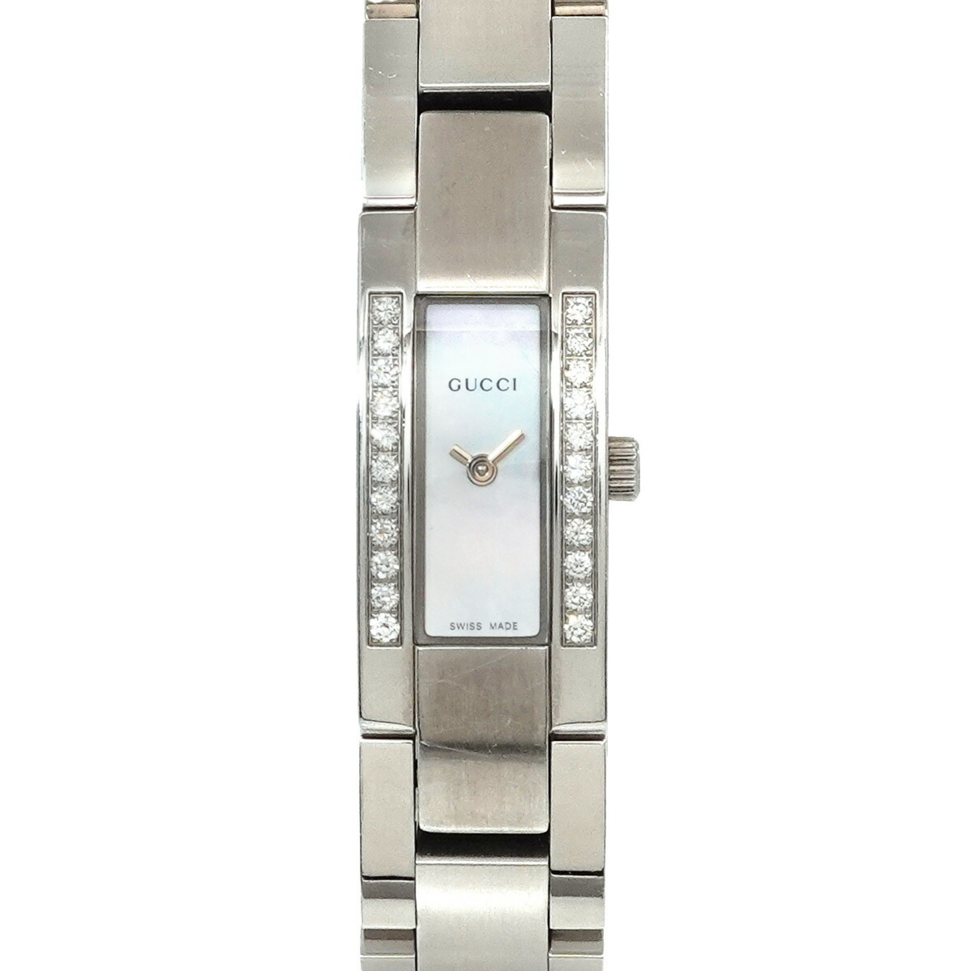 GUCCI 4600L Diamond Bezel Ladies Watch White Shell Quartz