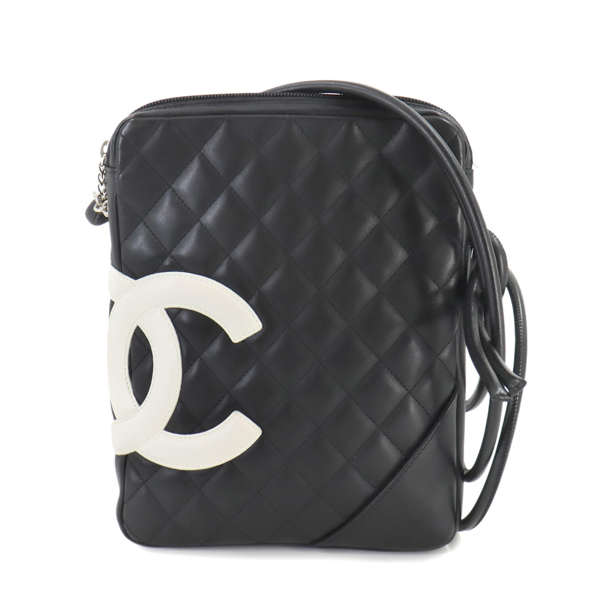 CHANEL Cambon Line Shoulder Bag Leather Black White A25178 Coco Mark