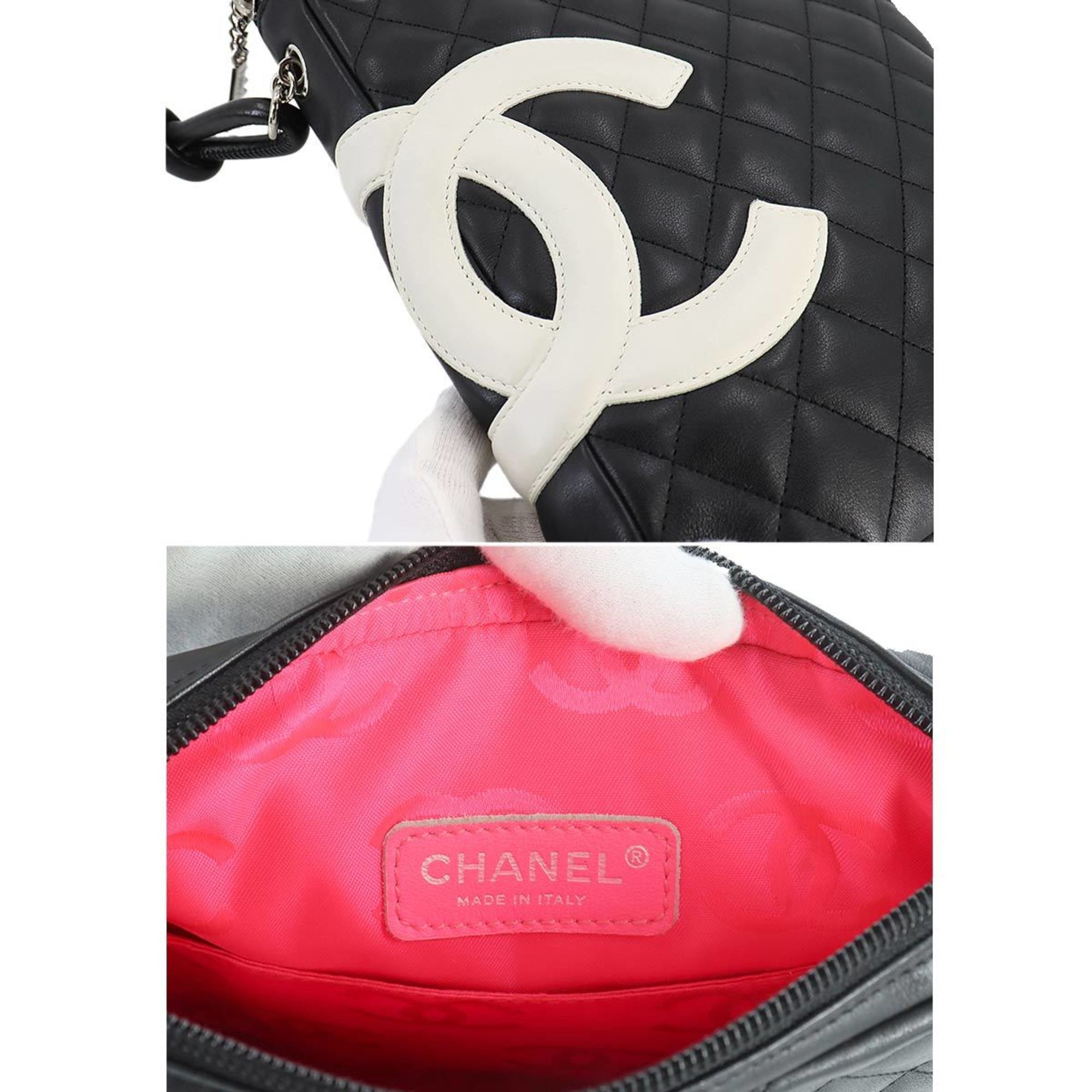 CHANEL Cambon Line Shoulder Bag Leather Black White A25178 Coco Mark