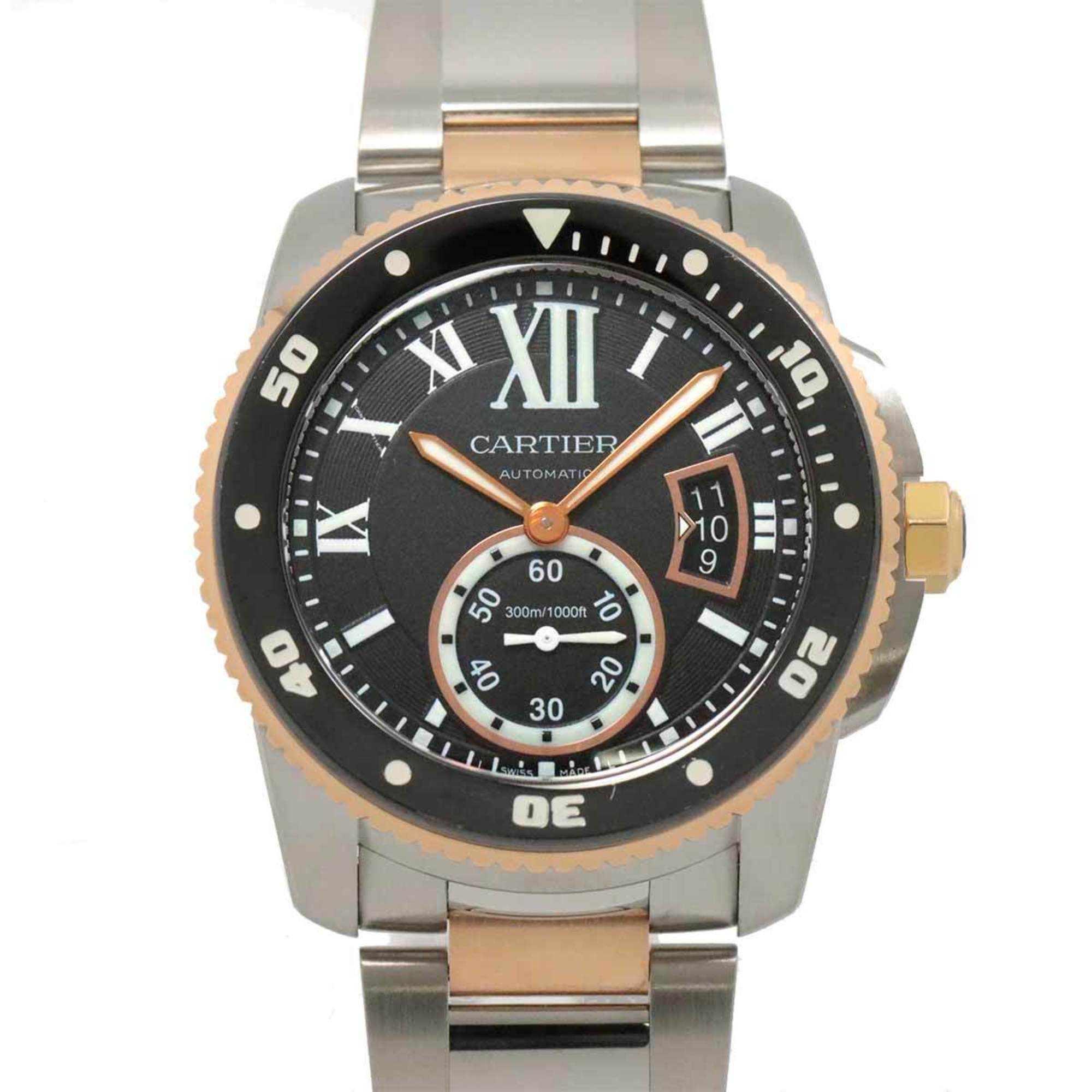 Cartier Calibre de Diver Combi W7100054 Men's Watch Date Black K18PG Pink Gold Automatic Self-Winding