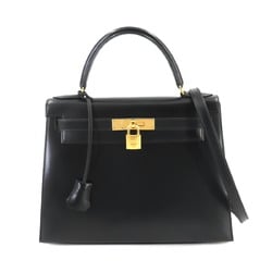 Hermes Kelly 28 2way hand shoulder bag Box calf leather Black C stamped outside stitching Gold hardware