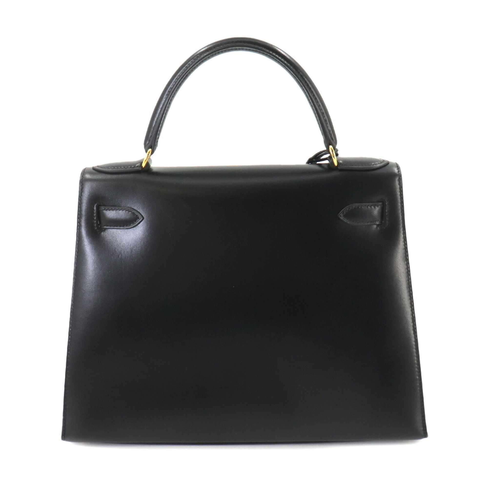 Hermes Kelly 28 2way hand shoulder bag Box calf leather Black C stamped outside stitching Gold hardware