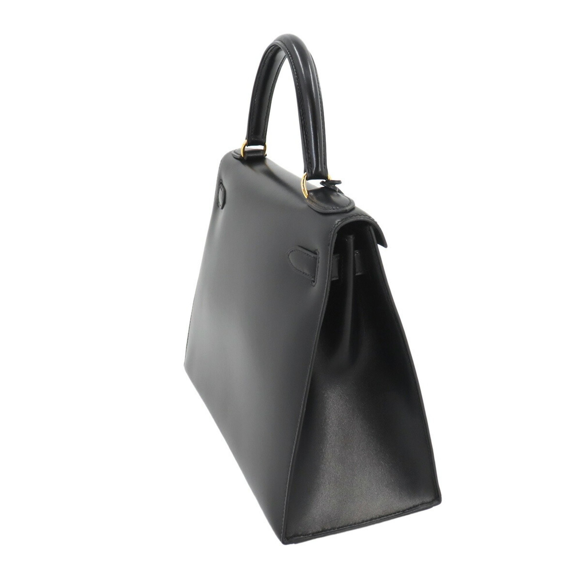 Hermes Kelly 28 2way hand shoulder bag Box calf leather Black C stamped outside stitching Gold hardware