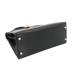 Hermes Kelly 28 2way hand shoulder bag Box calf leather Black C stamped outside stitching Gold hardware