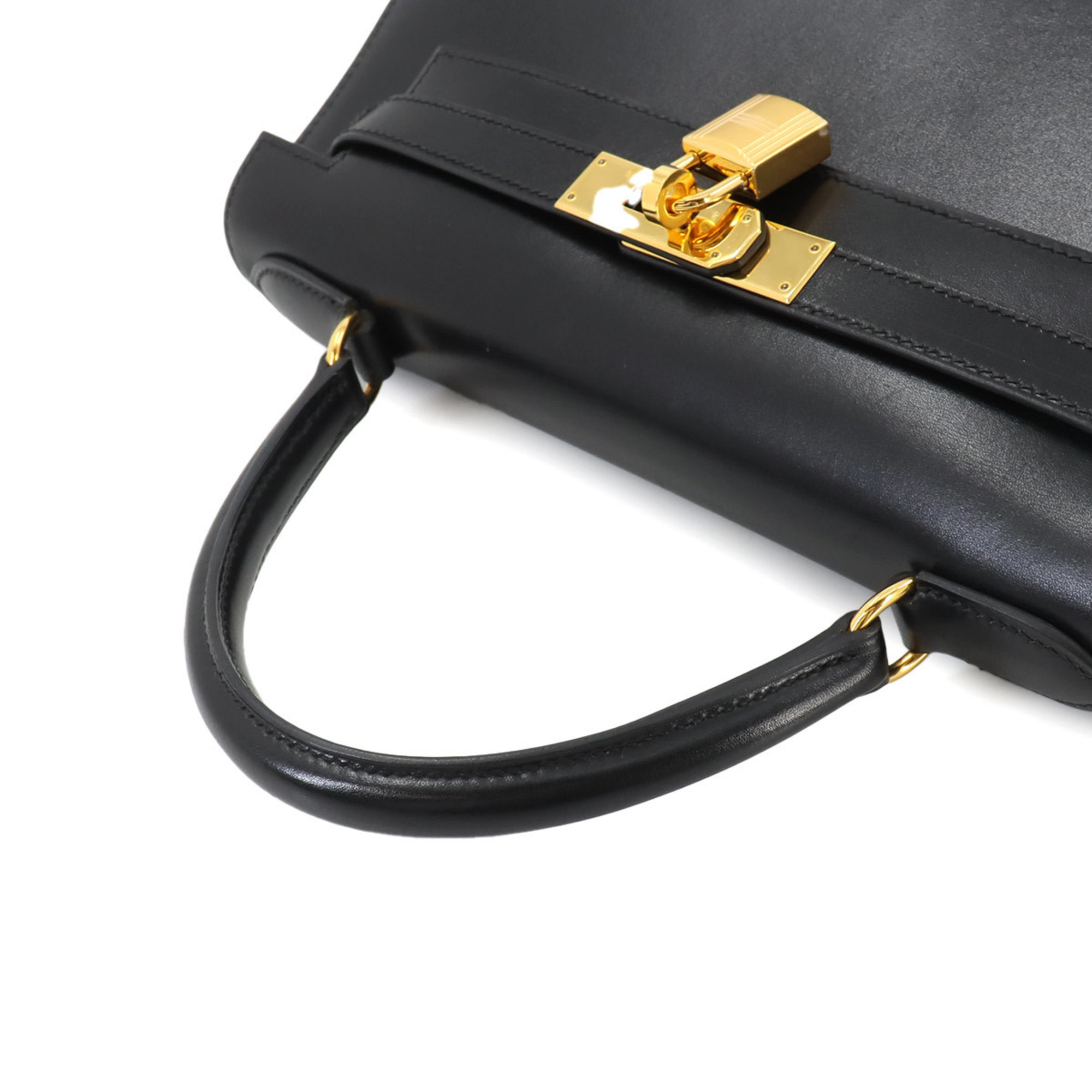 Hermes Kelly 28 2way hand shoulder bag Box calf leather Black C stamped outside stitching Gold hardware