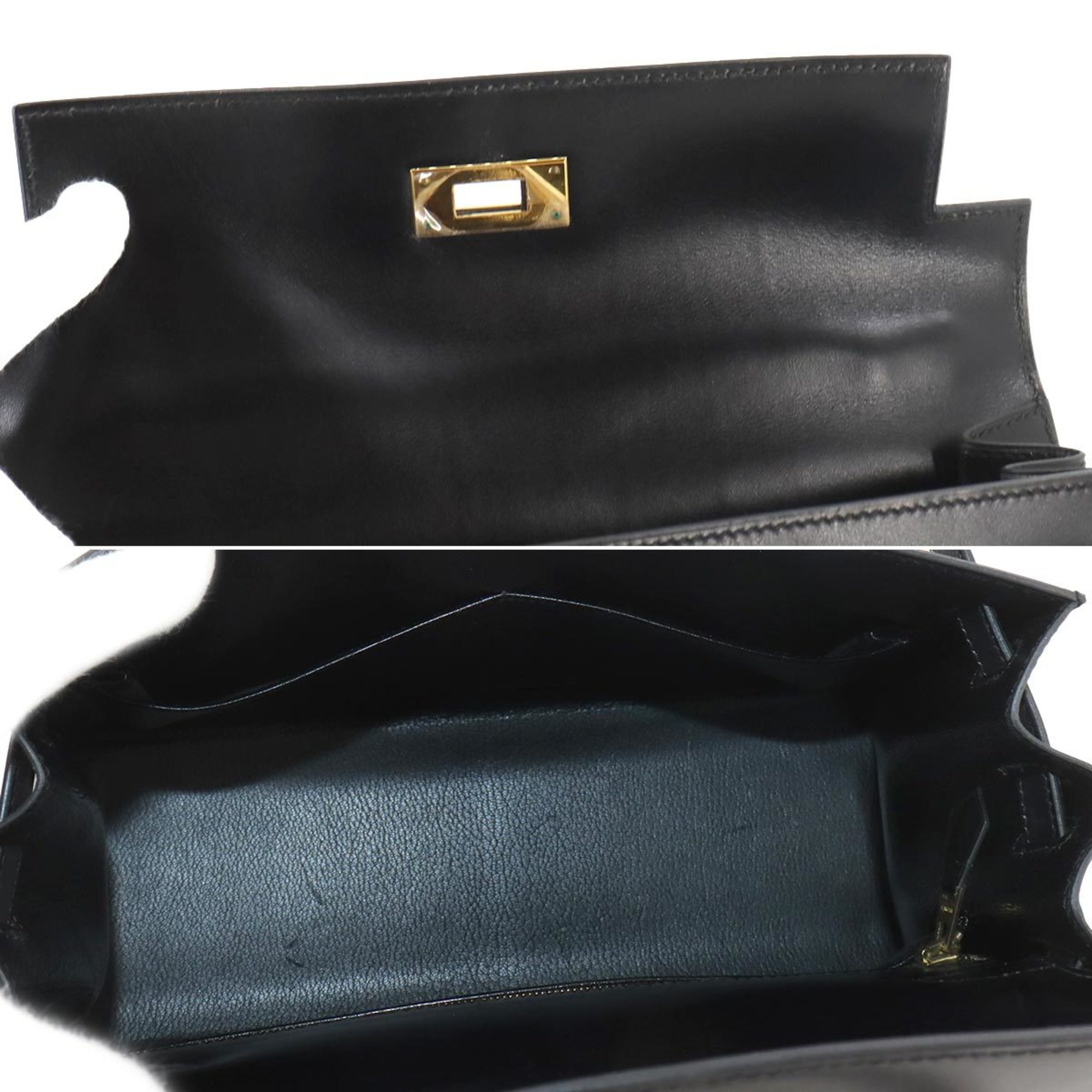 Hermes Kelly 28 2way hand shoulder bag Box calf leather Black C stamped outside stitching Gold hardware