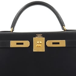 Hermes Kelly 28 2way hand shoulder bag Box calf leather Black C stamped outside stitching Gold hardware