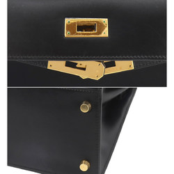 Hermes Kelly 28 2way hand shoulder bag Box calf leather Black C stamped outside stitching Gold hardware